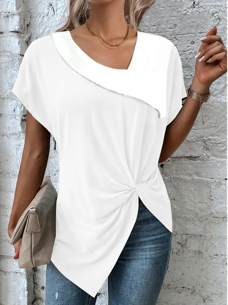 

Plain Casual Loose Asymmetrical T-Shirt, White, Tops