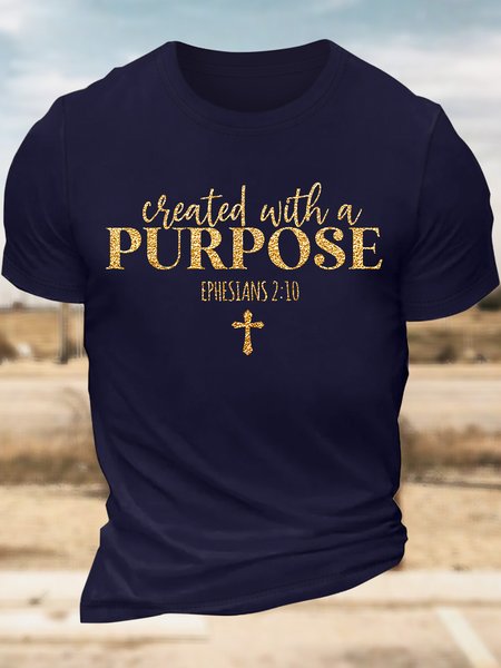 

Men’s Created With A Purpose Regular Fit Text Letters Casual T-Shirt, Deep blue, T-shirts