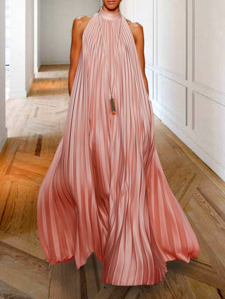 

Regular Fit Halter Elegant Plain Wedding Guest Dress, Pink, Wedding Guest Dresses