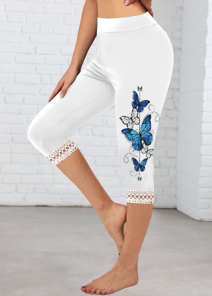 

Butterfly Casual Lace Edge Leggings, White, Leggings
