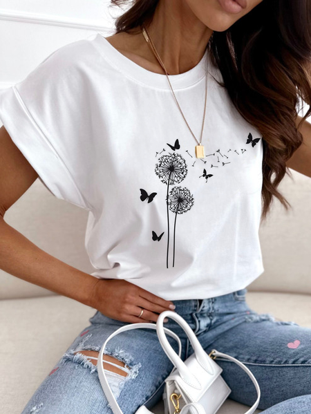 

Casual Dandelion Printed Crew Neck T-Shirt, White, T-shirts
