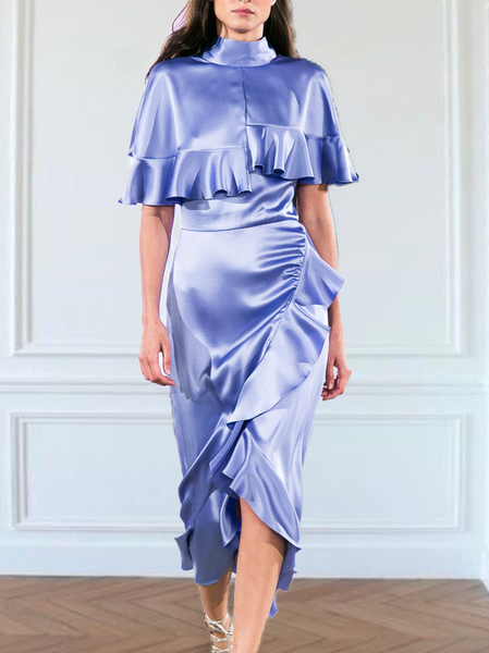 

Stand Collar Satin Elegant Wedding Guest Dress, Blue, Wedding Guest Dresses