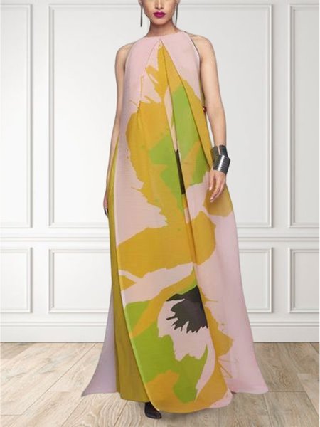 

Crew Neck Loose Elegant No Elasticity Dress, As picture, Maxi Dresses
