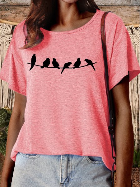 

Women's Bird Lover Birds on the Branch Casual Loose T-Shirt, Pink, T-shirts