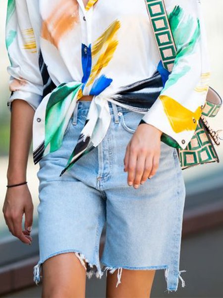 

Casual Plain Regular Fit Shorts, Blue, Shorts