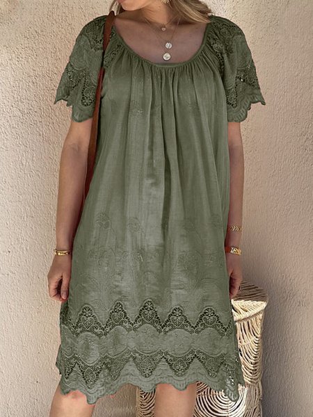 

Plain Loose Vacation Crew Neck Dress, Green, Mini Dresses