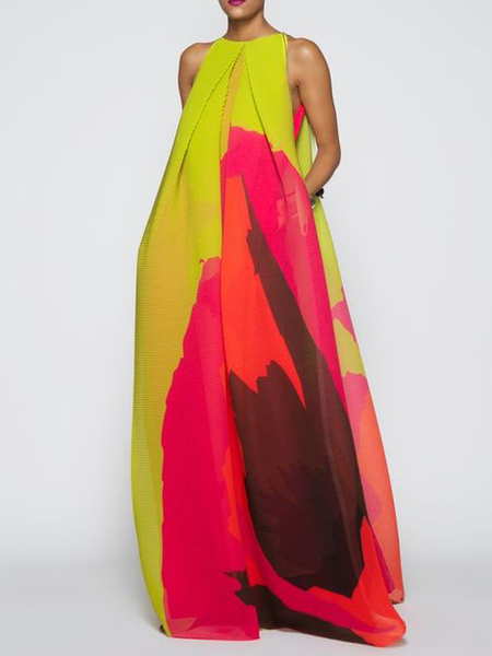 

Floral Regular Fit Halter Elegant Party Dress, As picture, Maxi Dresses