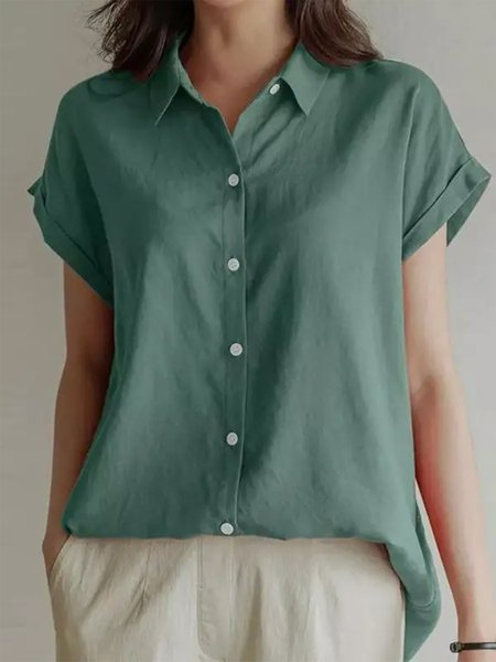 

Casual Loose Solid Color Short-sleeved Blouse, Green, Shirts & Blouses
