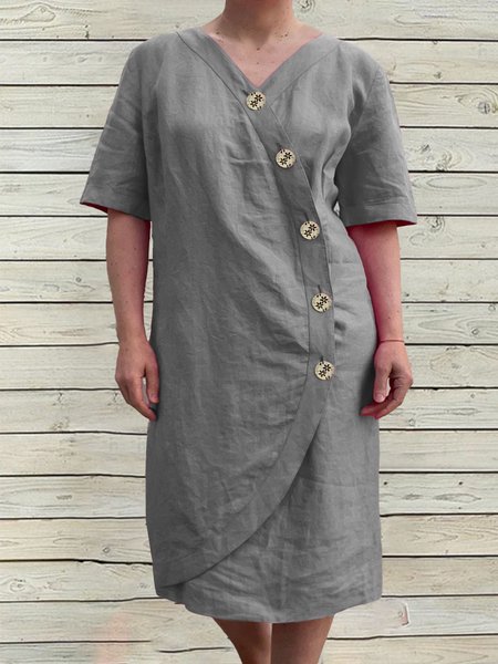 

V Neck Casual Regular Fit Dress, Gray, Dresses