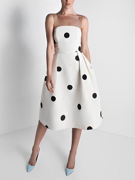 

Polka Dots Elegant Regular Fit Mini Dress, Black-white, Mini Dresses