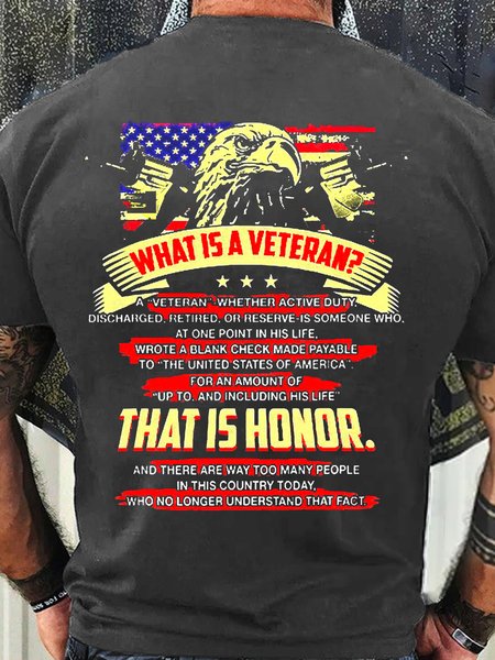 Men’s What Is A Veteran That Is Honor Text Letters Casual T-Shirt, Deep gray, T-shirts
