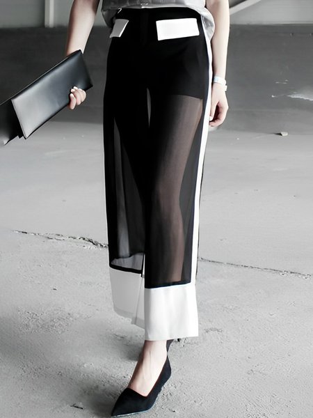 

Regular Fit Color Block Urban Fashion Pants, Black, Pants
