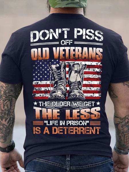 

Men's Don't Piss Off Old Veterans The Older We Get The Less Life In Prison Is A Deterrent Funny Graphic Printing Cotton America Flag Casual Loose T-Shirt, Purplish blue, T-shirts