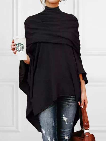 

Plus Size Urban Turtleneck Plain Shirt, Black, Plus Tops