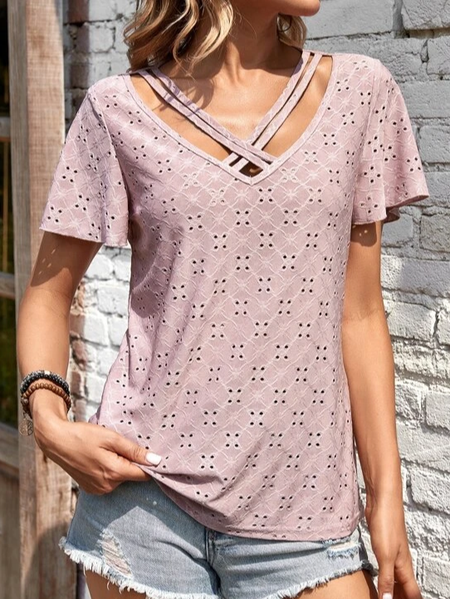 

Casual Loose Plain V Neck Shirt, Pink, Shirts & Blouses