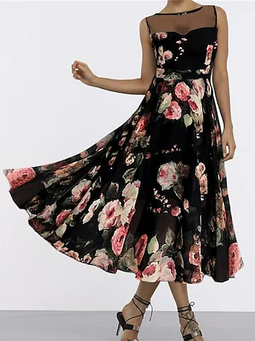 

Elegant Crew Neck Dress, Black, Formal Dresses