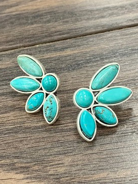 

Vintage Silver Natural Turquoise Stud Earrings Ethnic Dress Women's Jewelry, Earrings