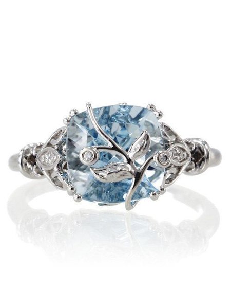 

Elegant Blue Zircon Plant Shape Ring Wedding Party Anniversary Women Jewelry, Rings