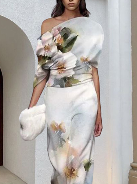 

Regular Fit Asymmetrical Floral Elegant Shirt, As picture, Blouses and Shirts