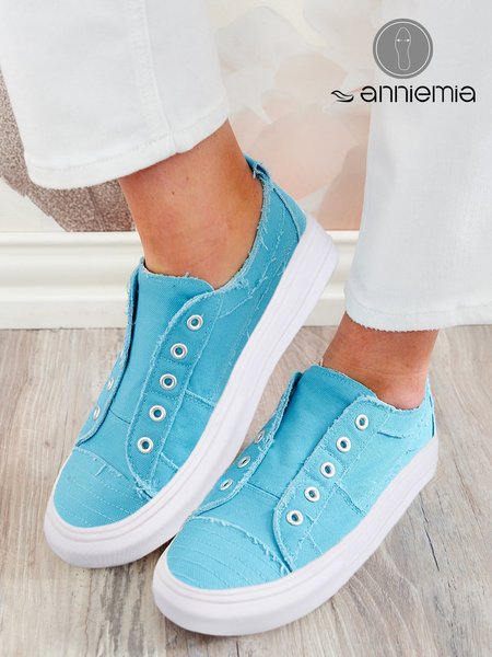 

Blue Casual Wearable Sole Slip On Canvas Shoes, Sneakers