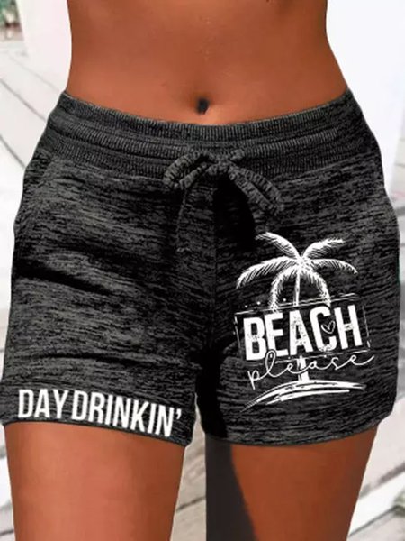 

Loose Casual Text Letters Drawstring Denim Shorts, Deep gray, Shorts