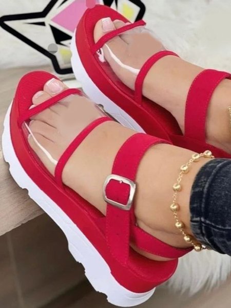Thick Bottom Pvc Casual Color Block Strappy Sandals, Red, Sandals