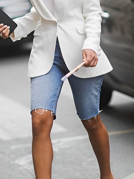 

Plain Casual Regular Fit Shorts, Blue, Shorts