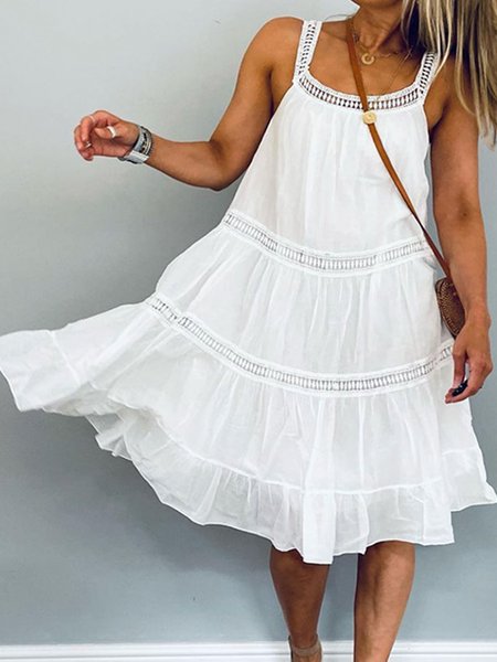

Plain Square Neck Loose Casual Dress, White, Dresses