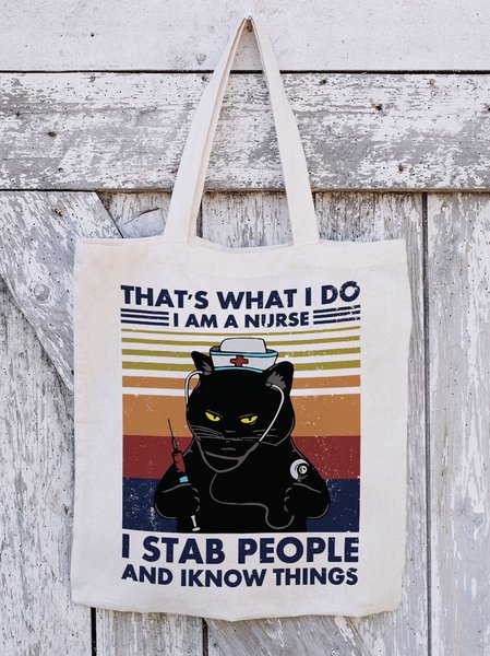 

That's What I Do Alphabet Cat Graphic Canvas Shoulder Bag Tote Women's Bags, As picture, Women's Bags