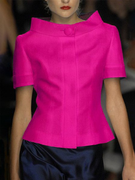

Regular Fit Short Sleeve Plain Elegant Blouse, Rose red, Blouses and Shirts