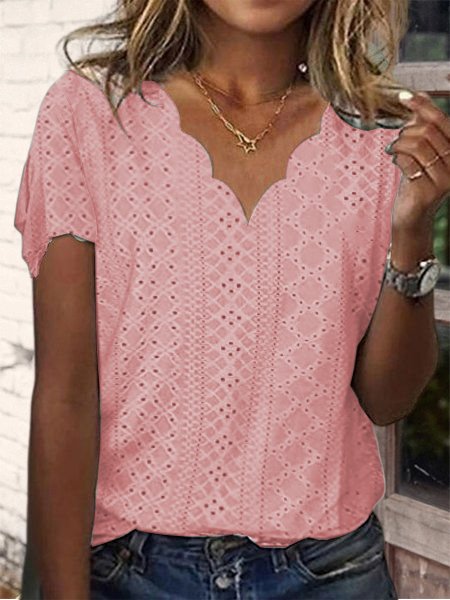 

Shell Neck Loose Short Sleeve T-Shirt, Pink, Shirts & Blouses