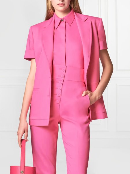 

Plain Urban Lapel Collar Short sleeve Blazer, Pink, Blazers