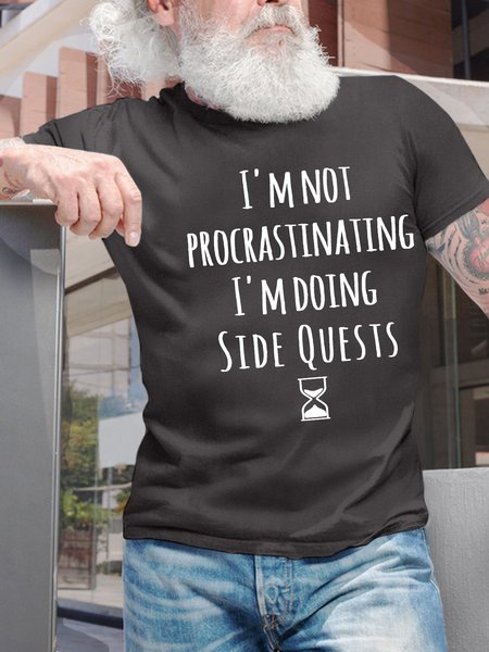 

Men’s I’m Not Procrastinating I’m Doing Side Quests Crew Neck Casual T-Shirt, Deep gray, T-shirts