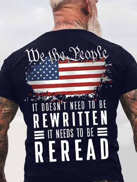 

Men's We The People It Doesn‘T Need To Be Rewritten It Needs To Be Reread Funny Graphic Printing America Flag Cotton Text Letters Crew Neck Casual T-Shirt, Purplish blue, T-shirts