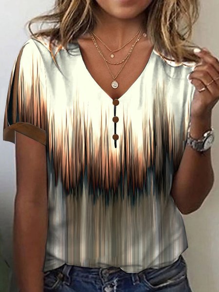 

Gradient Pattern Loose Casual Buckle Shirt, As picture, Shirts & Blouses