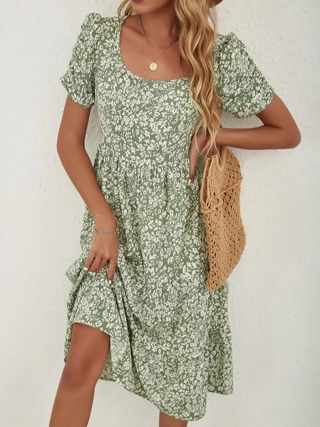 

Vacation Loose Floral Dress, Green, Dresses