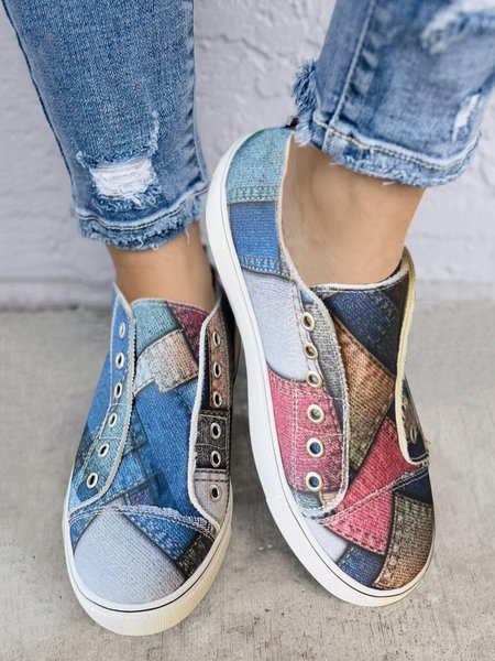 

Women's Color Block Printing Slip On Canvas Shoes, Blue, Sneakers