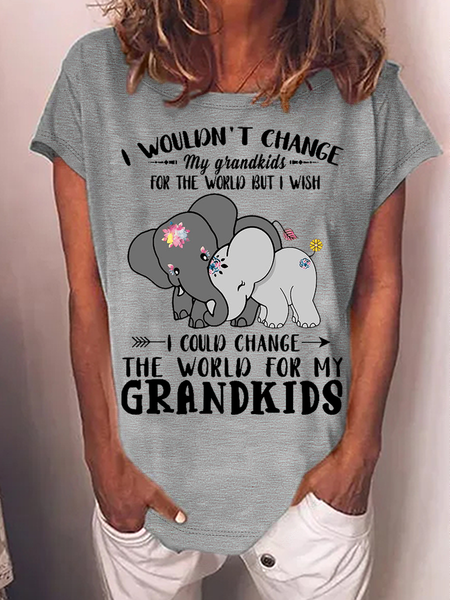 

Women's Funny I Wouldn't Change My Grandkids For The World But I Wish I Could Change The World For My Grandkids Elephants Casual Loose T-Shirt, Gray, T-shirts