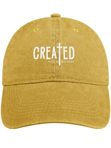 Men's /Women's Created With A Purpose Funny Graphic Printing Regular Fit Adjustable Denim Hat, Yellow, Women's Hats