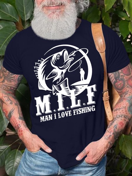 

Men's Man I Love Fishing Funny M I L F Graphic Printing Text Letters Casual Cotton Loose T-Shirt, Purplish blue, T-shirts