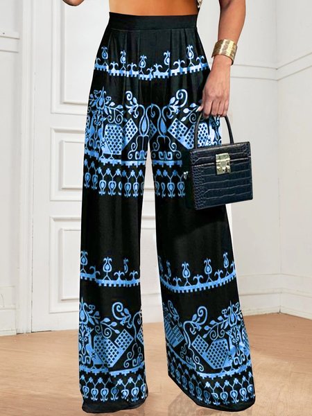 

Jersey Loose Casual Pants, Blue, Pants