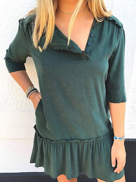 

Asymmetrical Plain Casual Dress, Green, Dresses