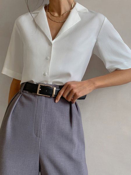 

Short sleeve Plain Urban Regular Fit Blouse, White, Blouses and Shirts