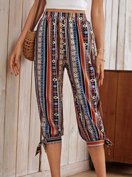 

Casual Loose Geometric Pants, Blue, Pants