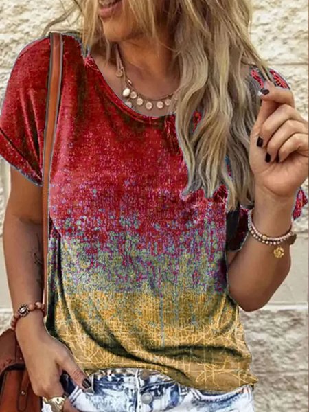 

Abstract Printed Loose Jersey Casual T-Shirt, Red, T-Shirts