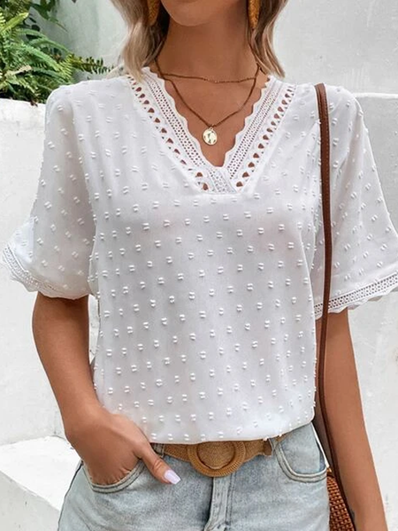 

Casual Plain Lace Loose Shirt, White, Shirts & Blouses