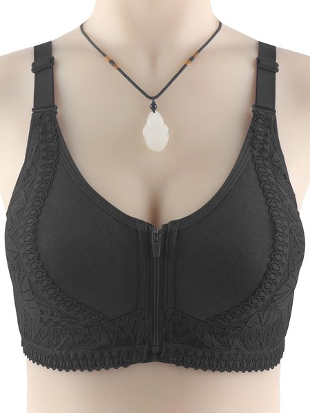 

Lace Push Up Zip Front Wireless Bra, Black, Crop Bras