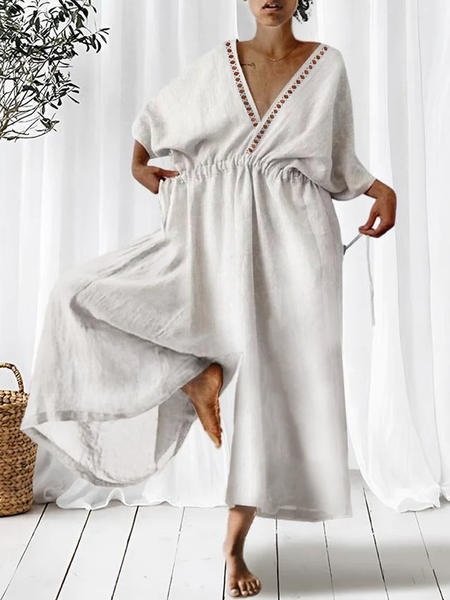 

Loose Linen Cotton And Linen Jumpsuit, White, Jumpsuits＆Rompers