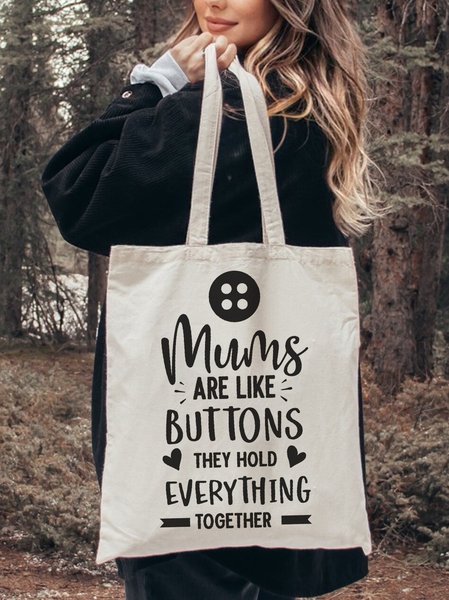 

Mums Are Like Buttons Letter Canvas Shopping Bag Casual Daily Commuting Shoulder Women's Bag, As picture, Women's Bags