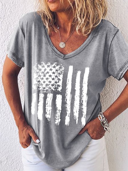 

Women's American Flag Print Casual T-Shirt, Gray, T-shirts